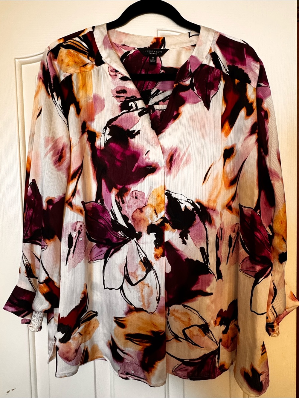 Lauren Ralph Lauren White Blouse with Plum and Mustard Floral Wash
